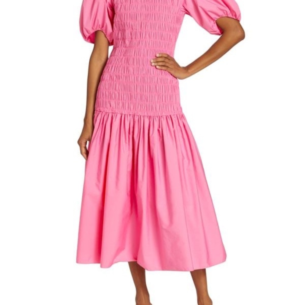 10 Crosby Derek Lam Pink Midi Dress with Puff Sleeves